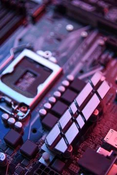 Computer Central Processor socket on motherboard and electronical components Stock Photos