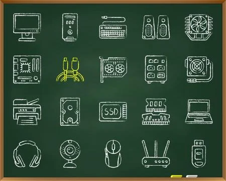 Computer chalk draw line icons vector set Stock Illustration