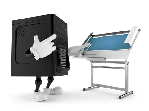 Computer character with blueprint Stock Illustration