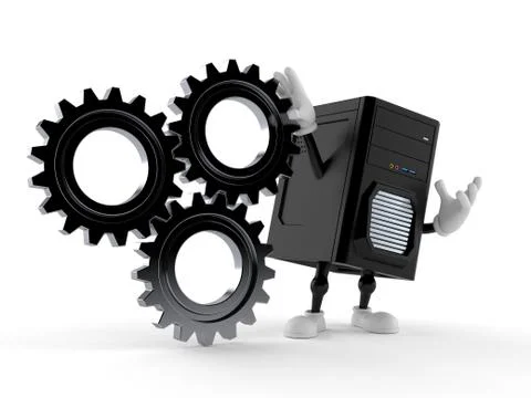 Computer character with gear wheels Illustrazione stock