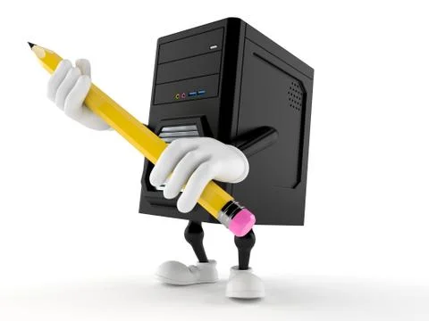 Computer character holding big pencil Stock Illustration