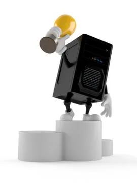 Computer character holding golden trophy Stock Illustration