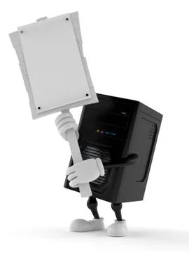 Computer character holding protest sign Stock Illustration