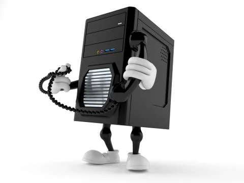 Computer character holding a telephone handset Illustrazione stock
