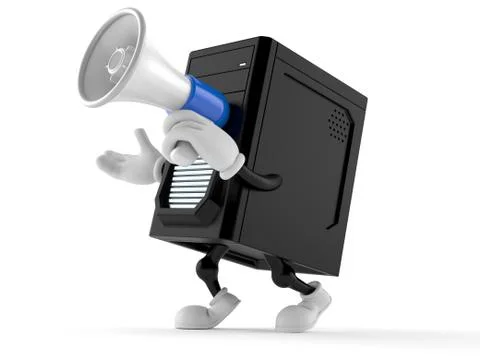 Computer character speaking through a megaphone Stock Illustration