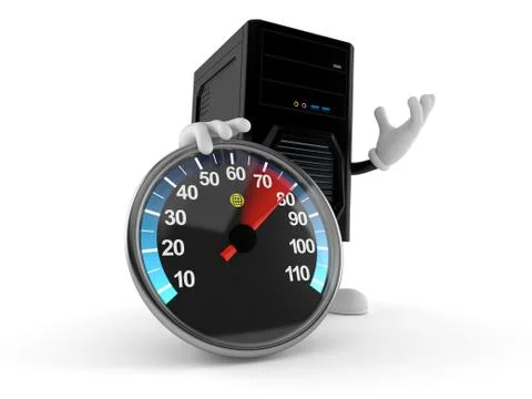 Computer character with speed meter Stock Illustration