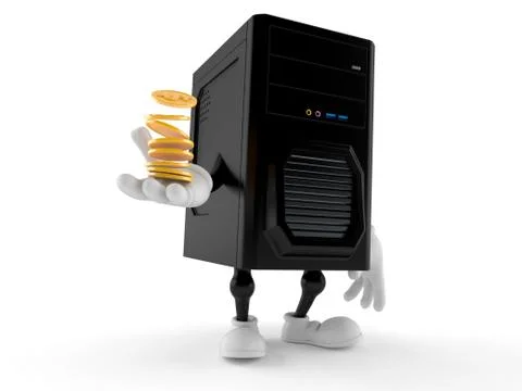 Computer character with stack of coins イラスト素材