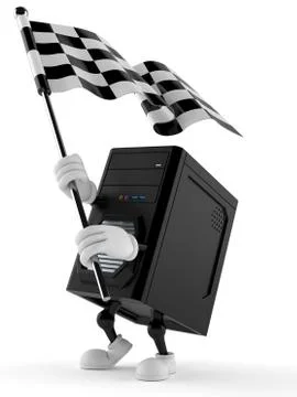 Computer character waving race flag Stock Illustration