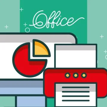 Computer chart diagram printer document office 库存插图