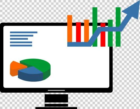 Computer with chart graphics, business, finance, uptrend Ilustração Stock