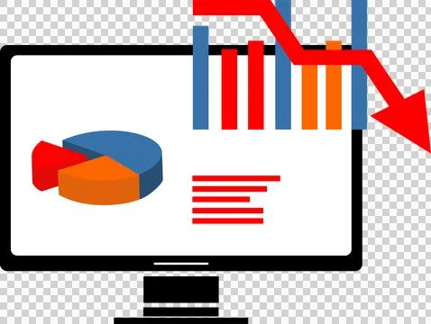 Computer with chart graphics, business, finance, downtrend Stock Illustration