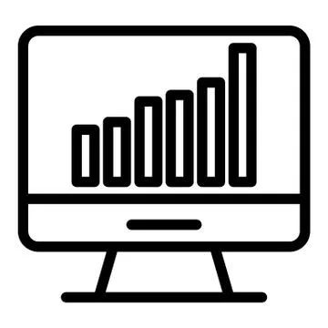 Computer chart line icon. Computer with graph vector illustration isolated on Illustrazione stock