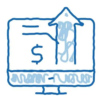 Computer chart of money up growth doodle icon hand drawn illustration Illustrazione stock