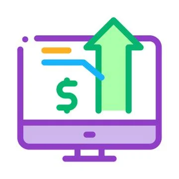 Computer chart of money up growth icon vector outline illustration 스톡 일러스트