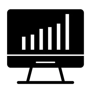 Computer chart solid icon. Computer with graph vector illustration isolated on 스톡 일러스트
