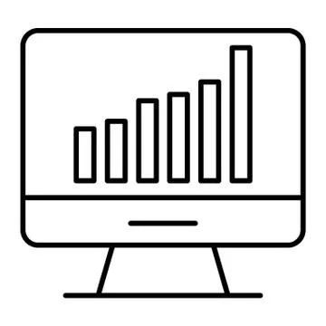 Computer chart thin line icon. Computer with graph vector illustration isolated Illustrazione stock