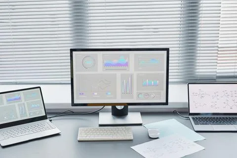 Computer with charts in the laboratory Stock Photos