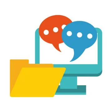 Computer with chat bubbles and folder symbol Stock Illustration