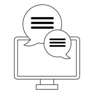 Computer with chat bubbles black and white Stock Illustration