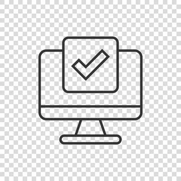Computer check mark icon in flat style. Survey approval vector illustration o Illustrazione stock