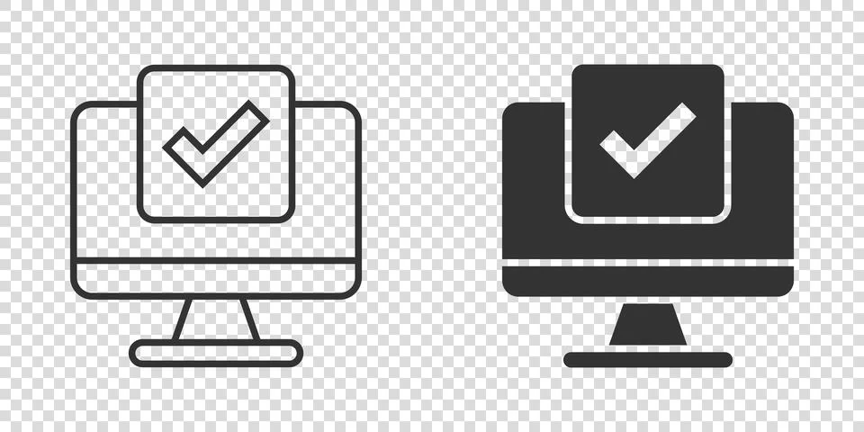 Computer check mark icon in flat style. Survey approval vector illustration o 스톡 일러스트