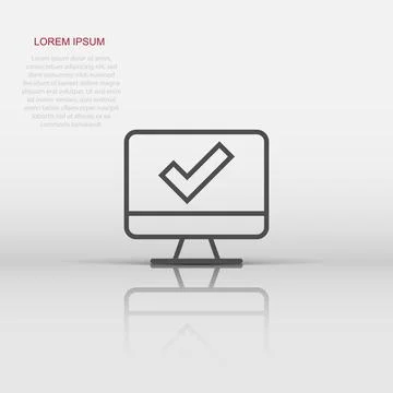 Computer check mark icon in flat style. Survey approval vector illustration.. Illustrazione stock