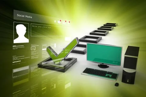Computer with check mark Stock Illustration