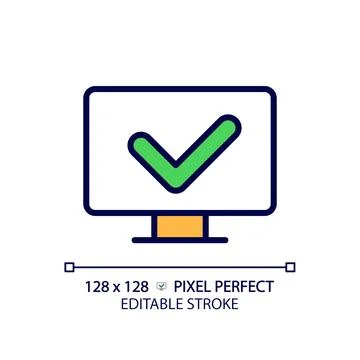 Computer with check mark pixel perfect RGB color icon Stock Illustration