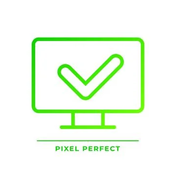 Computer with check mark pixel perfect gradient linear vector icon Stock-Illustration