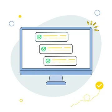 Computer with checklist. Cartoon computer with checkmarks document or to do list Stock Illustration