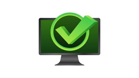Computer with checkmark or tick notification in bubble. Approved choice. Accept Stock Footage 158824218