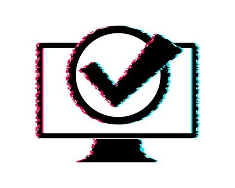 Computer with checkmark or tick notification in bubble. Approved choice. Accept Stock Illustration