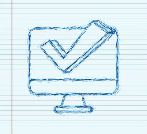 Computer with checkmark. sketch icon. Approved choice. Accept or approve Stock Illustration