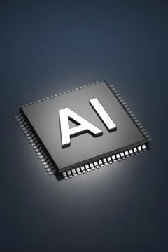 Computer chip with the acronym AI. Artificial intelligence concept. 3D illu.. Illustrazione stock