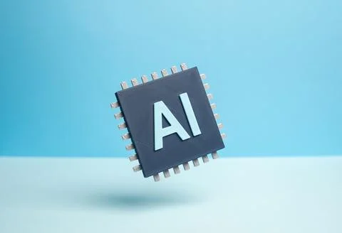 A computer chip with AI. Artificial intelligence built into a microchip. Inno Stock Illustration