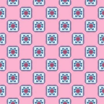 Computer Chip with AI Brain vector Artificial Intelligence Technology color.. 库存插图