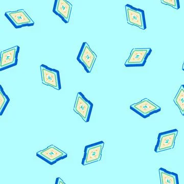 Computer chip ai integration isometric icon seamless pattern Stock Illustration