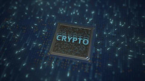 Computer chip and board with CRYPTO text, 3d rendering Stock-Illustration