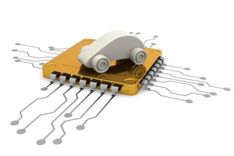 Computer chip and car model, Stock Illustration