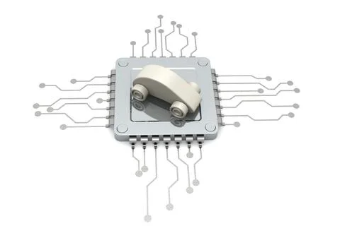 Computer chip and car model, Stock Illustration