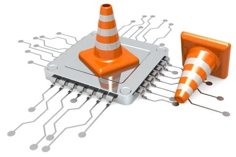 Computer chip and traffic cones isolated Stockillustratie