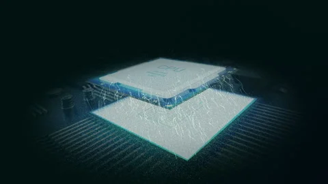 Computer chip animation, close up shot in slow motion Stock Footage 151161996