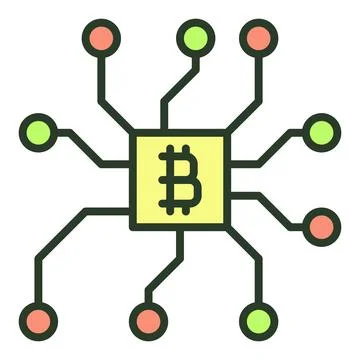 Computer Chip with Bitcoin sign vector Cryptocurrency colored icon or sign Stock Illustration