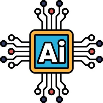 A computer chip with a blue and orange outline and the letters AI 스톡 일러스트