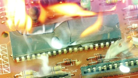 Computer chip burning. System malfunctions. Stock Footage 172437201