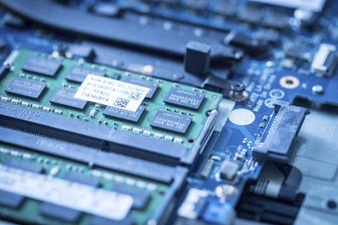 Computer chip on a circuit board, close up, Computer technology Foto stock