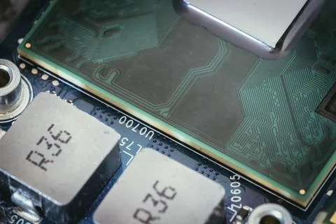 Computer chip on a circuit board, close up, Computer technology Foto stock