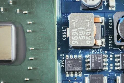 Computer chip on a circuit board, close up, Computer technology Stock Photos