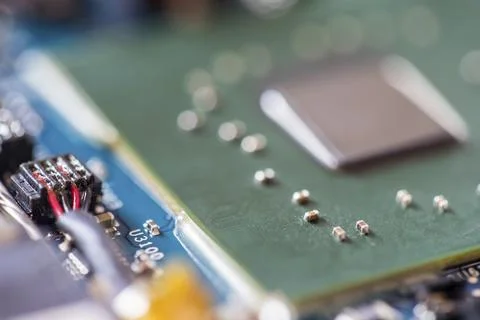 Computer chip on a circuit board, close up, Computer technology Stock Photos