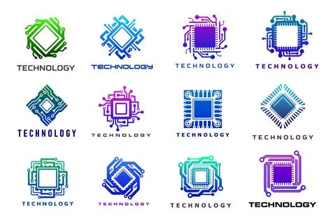 Computer chip circuit icons, AI technologies Stock-Illustration